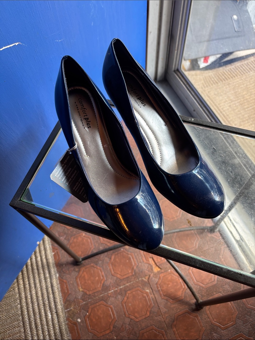 comfort plus by Predictions Navy Patent Round-Toe Heels